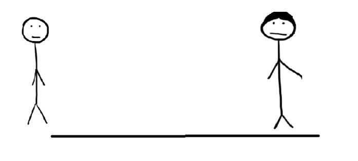 Poppetjes Tekening van twee mensen die tegenover elkaar staan. Uitstelgedrag